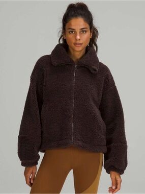 LULULEMON Funnel neck teddy zip up jacket in brown NWOT